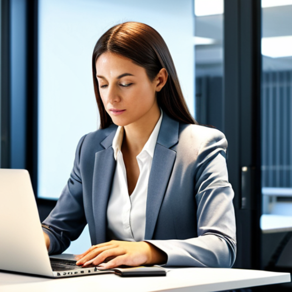 **

A fully clothed professional marketing specialist in a modern office setting, working on a laptop. The scene features natural lighting and a clean workspace. She is wearing modest business attire. Safe for work, appropriate content, perfect anatomy, correct proportions, natural pose, well-formed hands, proper finger count, natural body proportions, high quality, professional photography.

**