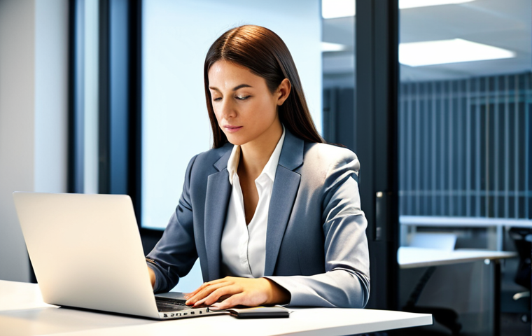 **
A fully clothed professional marketing specialist in a modern office setting, working on a laptop. The scene features natural lighting and a clean workspace. She is wearing modest business attire. Safe for work, appropriate content, perfect anatomy, correct proportions, natural pose, well-formed hands, proper finger count, natural body proportions, high quality, professional photography.
**