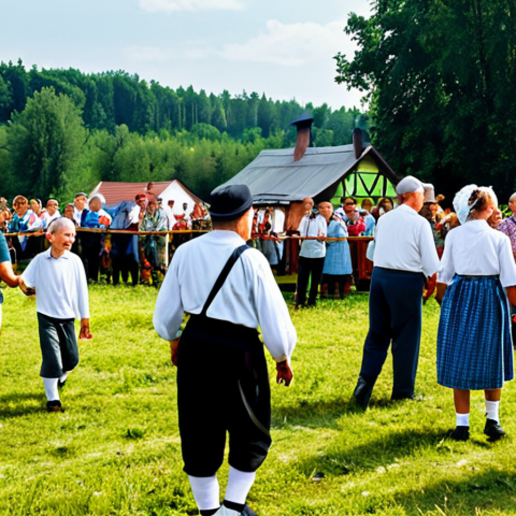 Village Festival**

A vibrant village festival in the Polish countryside. People of all ages are participating in traditional games and activities, with a focus on community spirit.  Fully clothed villagers are laughing and interacting.  A folk band plays in the background. The scene is warm and inviting. Safe for work, appropriate content, family-friendly, perfect anatomy, correct proportions, natural pose, professional photography, high quality, fully clothed.

**