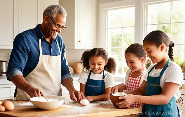 스토리텔러와 감정 스토리텔링의 기술 - **A family baking together in a sun-drenched kitchen.**
    *   **Subject:** A mother, father, and t...