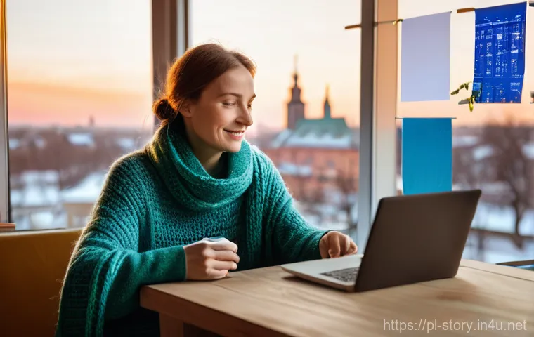 스토리텔러와 데이터 기반 이야기 제작 - **Prompt:** A Polish woman in her mid-30s, with a thoughtful and warm expression, is sitting at a wo...