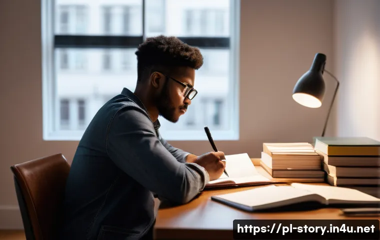 스토리텔러 자격증의 난이도 분석 - **Prompt:** A focused individual, dressed in smart casual clothes, sits at a well-organized desk, su...