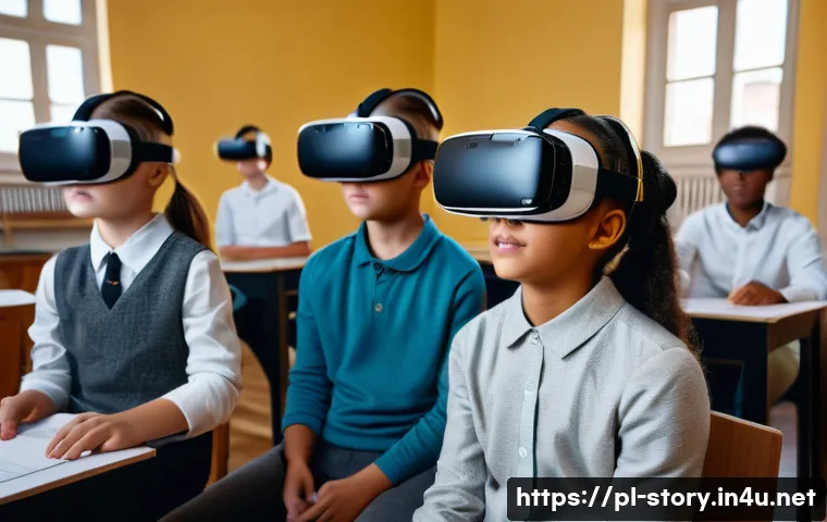 스토리텔러가 주목해야 할 최신 기술 - A futuristic classroom scene in Warsaw, Poland, where students are using virtual reality headsets to...