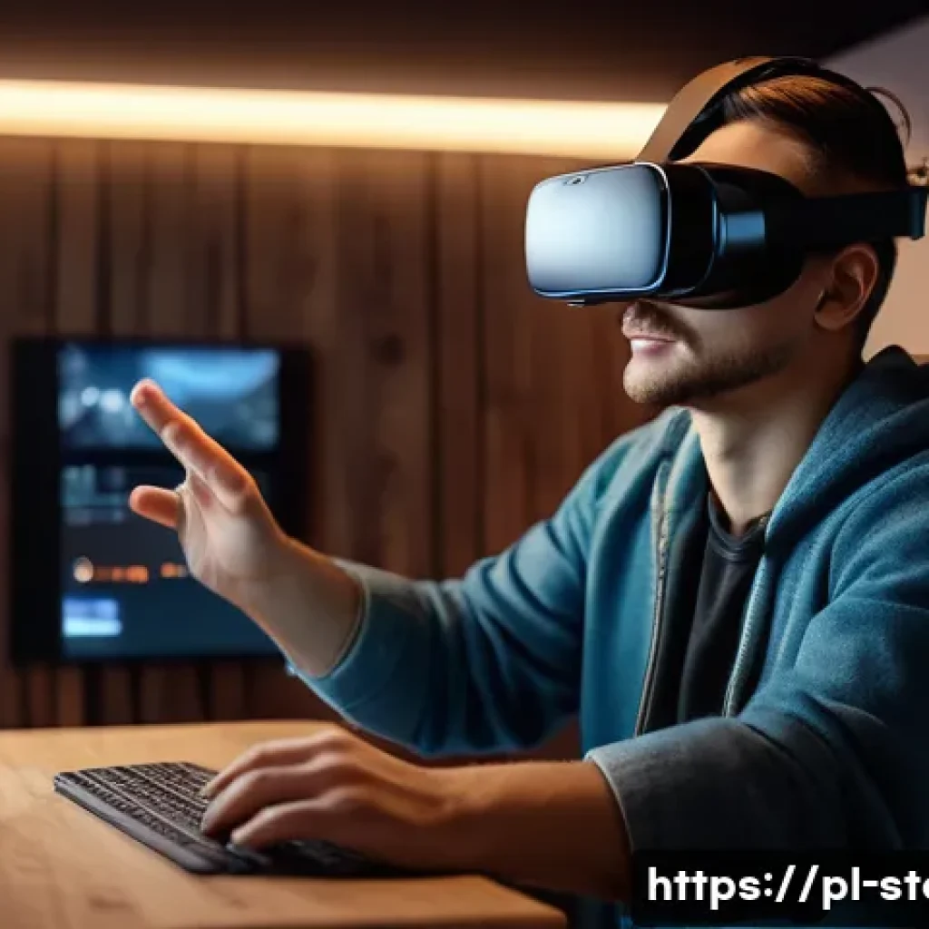 스토리텔러가 주목해야 할 미디어 혁신 - A futuristic digital storytelling scene featuring a young Polish content creator wearing casual mode...