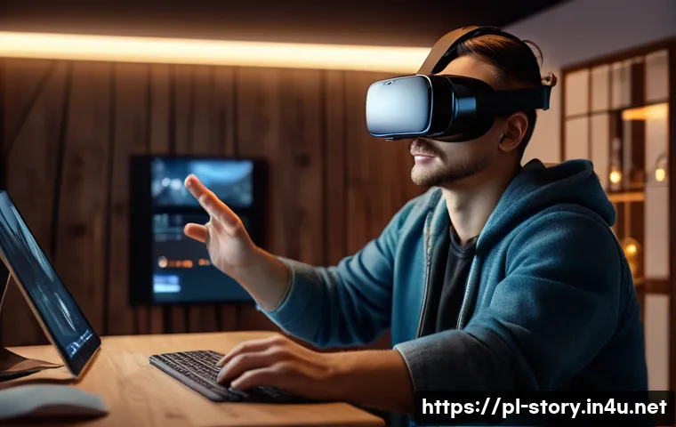 스토리텔러가 주목해야 할 미디어 혁신 - A futuristic digital storytelling scene featuring a young Polish content creator wearing casual mode...