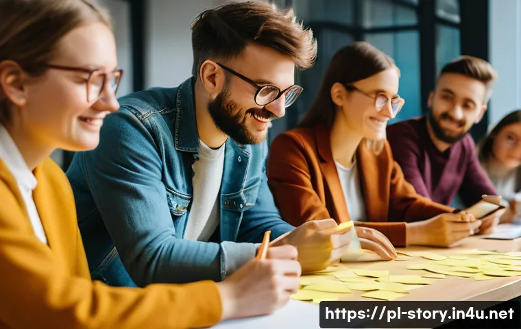 스토리텔러가 진행한 주요 이야기 프로젝트 - A diverse group of young adults engaged in a creative storytelling workshop set in a modern Warsaw c...