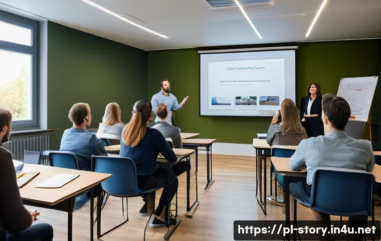 스토리텔러 자격증의 글로벌 인증 가능성 분석 - A professional storytelling certification training session in a modern European classroom setting, f...