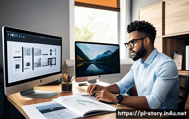 스토리텔러 관련 직업의 성장 전망과 기술적 요구 - A modern digital storyteller working in a sleek, bright home office filled with high-tech gadgets an...
