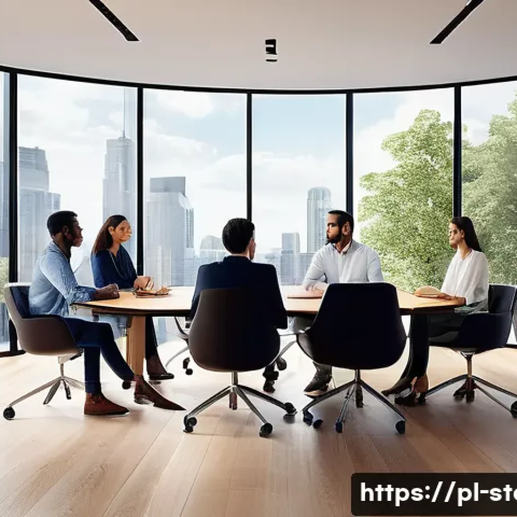 스토리텔러 자격증의 글로벌 인증 가능성과 사례 연구 - A modern business meeting scene in a sleek, bright office with diverse professionals discussing stor...