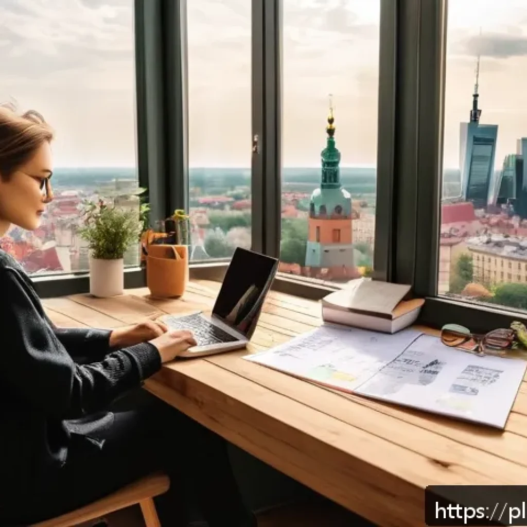 스토리텔러 실무에서 필수로 쓰는 툴 - A cozy, modern workspace scene showing a young Polish content creator sitting at a wooden desk with ...