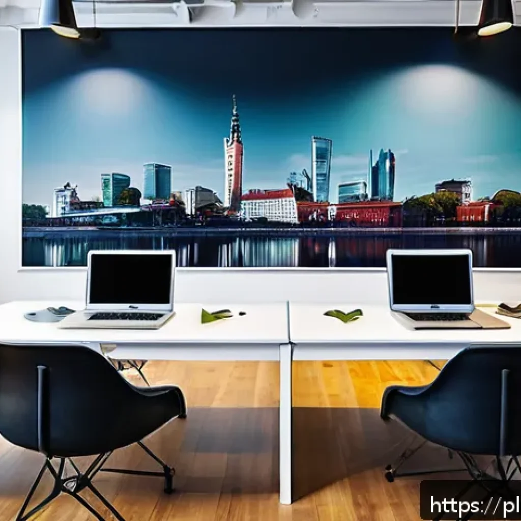 스토리텔러가 주목해야 할 관련 스타트업 - A modern creative workspace featuring a Polish startup team collaboratively working on interactive s...