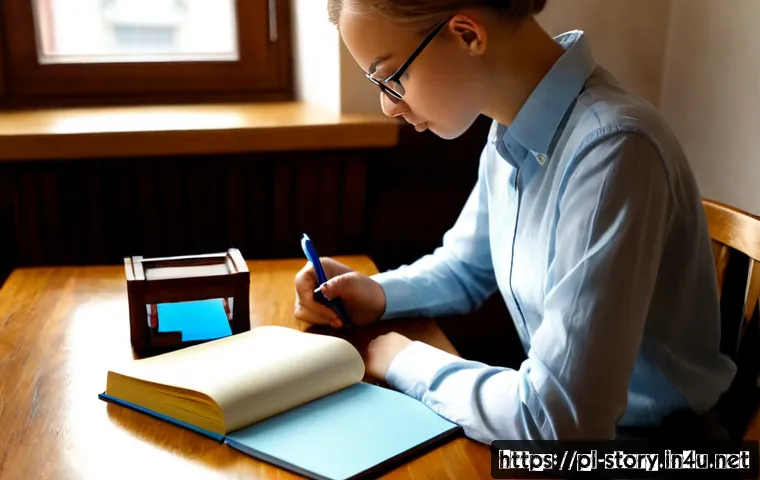 Home 13 스토리텔러가 되기 위한 공부법 - Photorealistic scene of a young Polish aspiring storyteller studying at a warm wooden desk in a cozy...