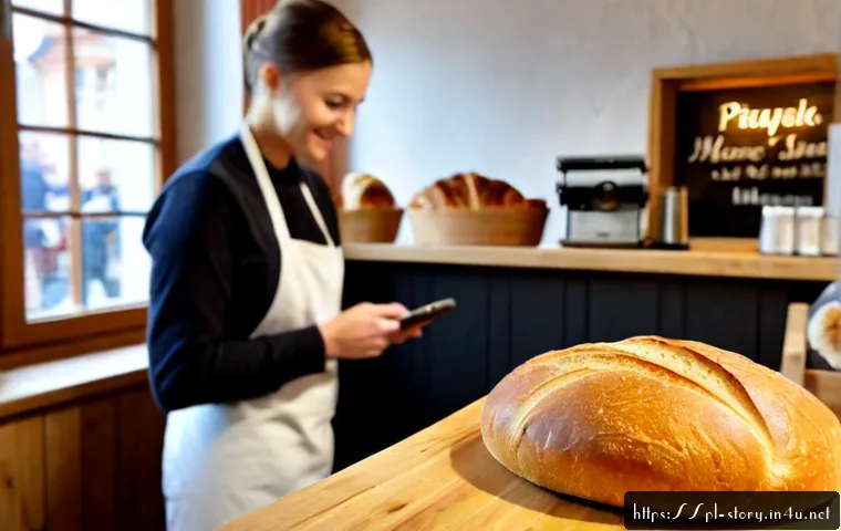 스토리텔러와 관련된 성공적인 마케팅 사례 - Photorealistic successful storytelling marketing scene in a cozy Warsaw artisan bakery, a friendly P...